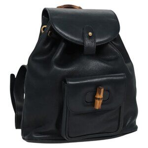 GUCCI Bamboo Backpack Leather Black Gold